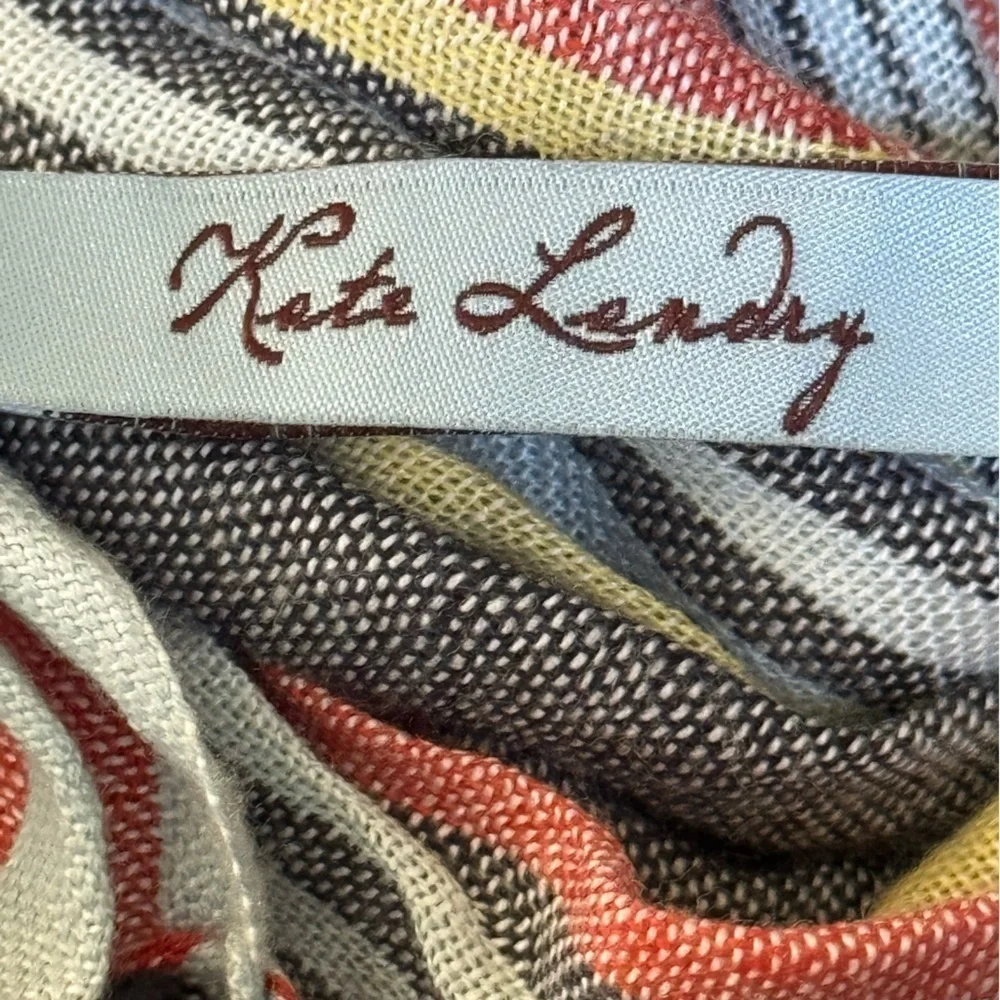 Kate Landry Striped Scarf Multicolor Yellow Red Gray Fringe Viscose 28x70